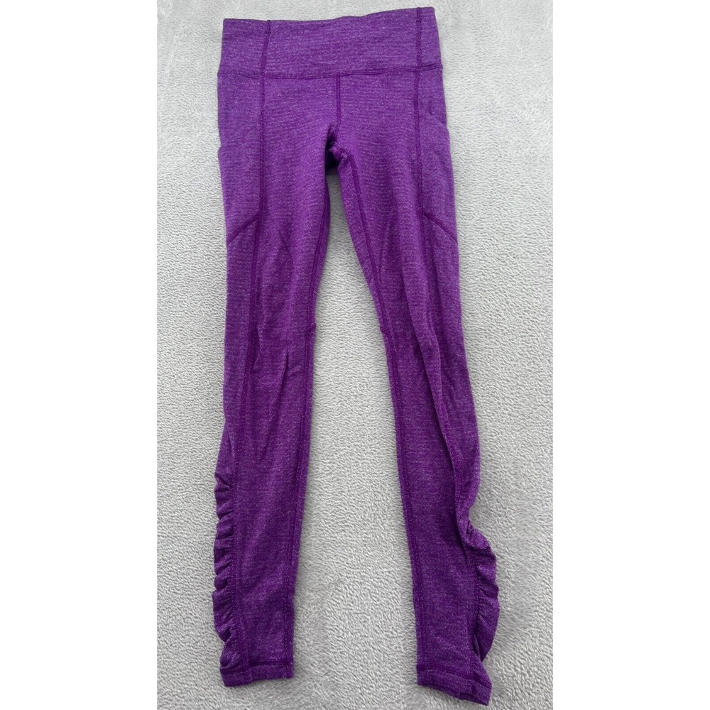 Lululemon Leggings Womens 4 Purple Heathered Ruched Ankle Zipper Pocket Pockets